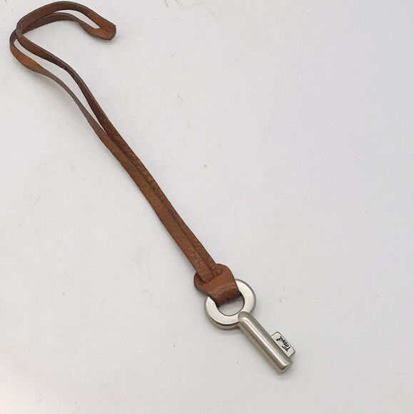 Fossil Key Charm Purse Accessory Key Fob Keychain Brown Leather with Silver Key - Picture 6 of 10